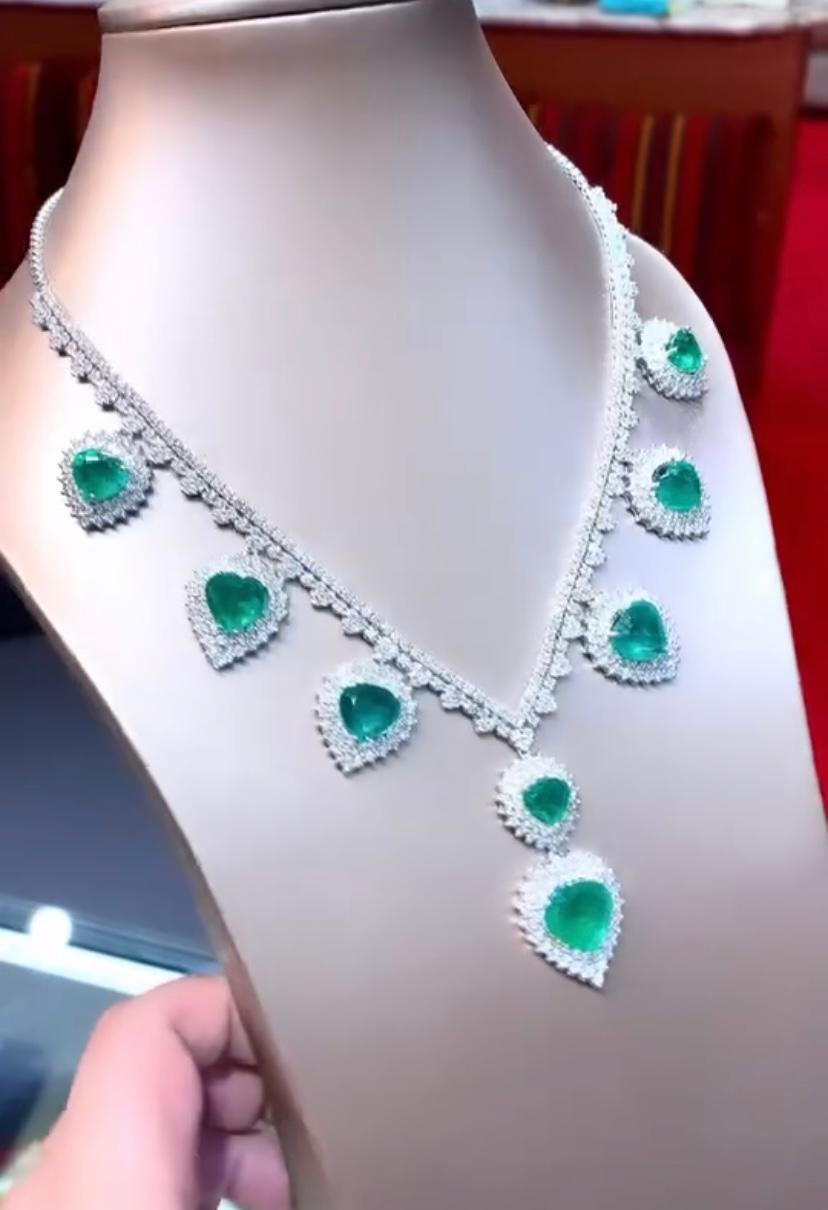 Women's AIG Certified 37.00 Cts Zambian Emeralds  16.50 Cts Diamonds 18K Gold Necklace For Sale