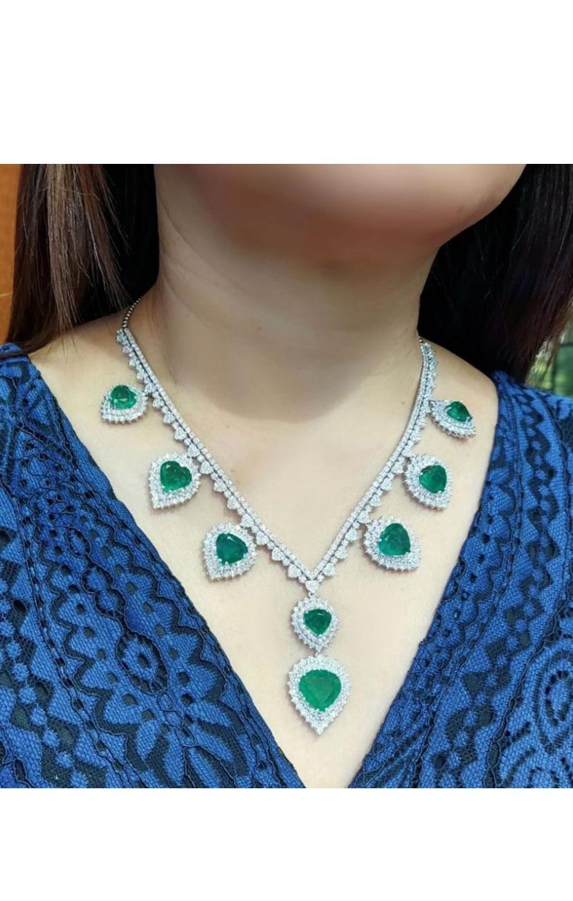 AIG Certified 37.00 Cts Zambian Emeralds  16.50 Cts Diamonds 18K Gold Necklace For Sale 1