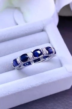 18k Gold Eternity Band Ring with 3.80ct Ceylon Sapphires & Diamonds