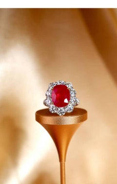 AIG Certified 3.80 Cts Diamonds 3.70 Ct Burma Ruby 18K Gold Ring