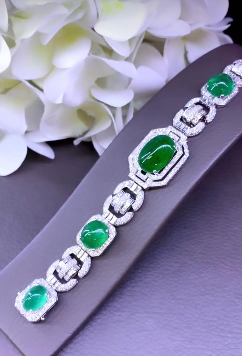 Mixed Cut AIG Certified 38.00 Carats Zambian Emeralds  5.40 Ct Diamonds Choker/Bracelet For Sale