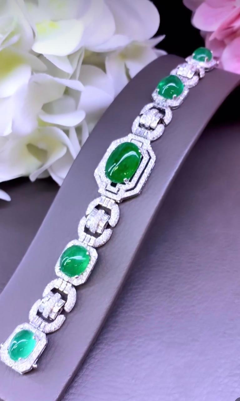 Women's or Men's AIG Certified 38.00 Carats Zambian Emeralds  5.40 Ct Diamonds Choker/Bracelet For Sale