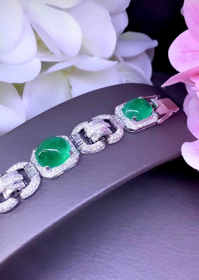 AIG Certified 38.00 Carats Zambian Emeralds  5.40 Ct Diamonds Choker/Bracelet For Sale 1