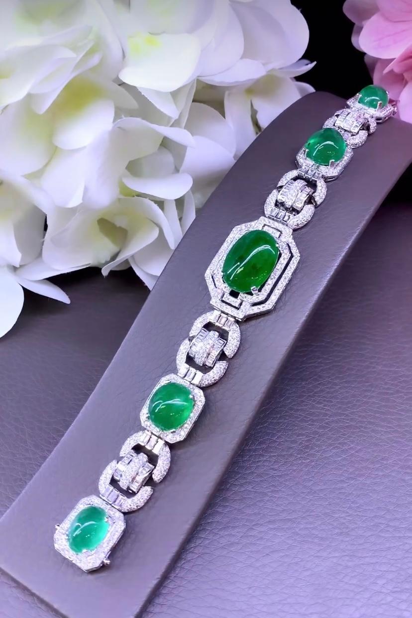 AIG Certified 38.00 Carats Zambian Emeralds  5.40 Ct Diamonds Choker/Bracelet For Sale 2