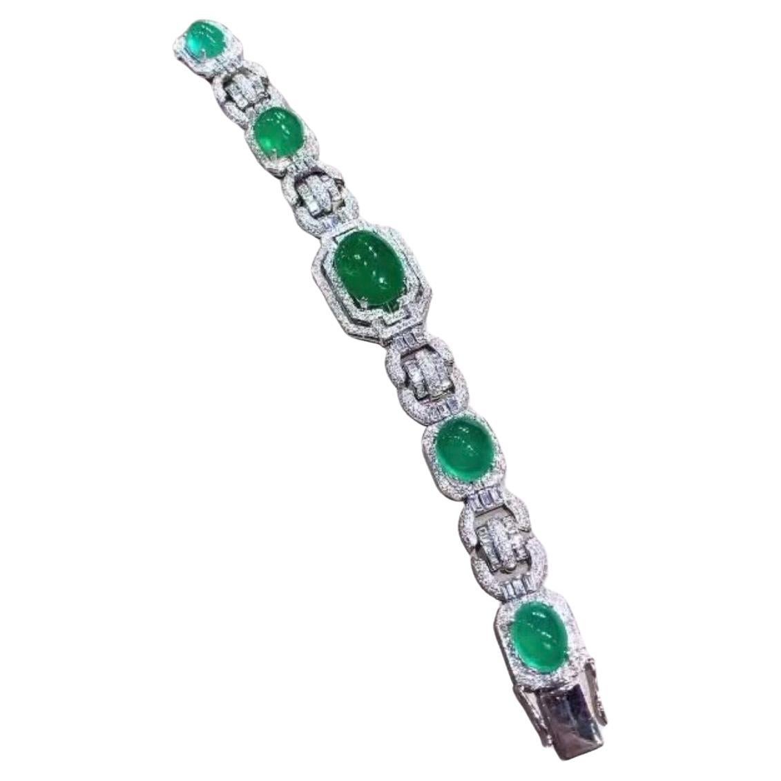 AIG Certified 38.00 Carats Zambian Emeralds  5.40 Ct Diamonds Choker/Bracelet For Sale