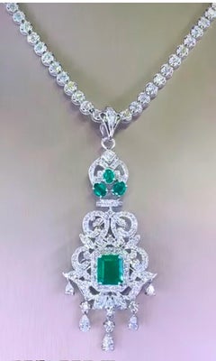 Art Deco 18K Gold Pendant with 3.90ct Diamonds & 3.45ct Emeralds