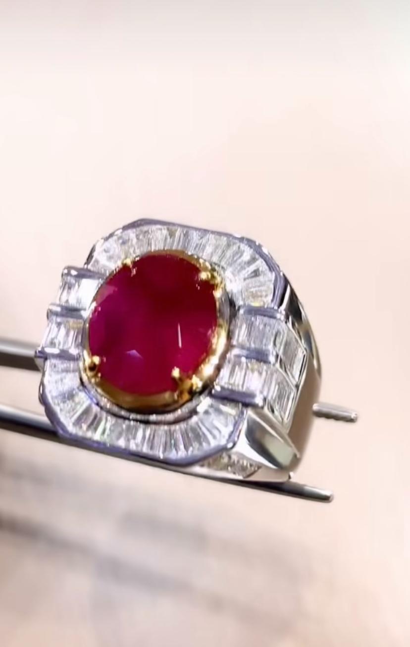 Women's or Men's AIG Certified 3.90 Carats Burma Ruby  1.70 Ct Diamonds 18K Gold Ring  For Sale