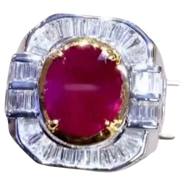 AIG Certified 3.90 Carats Burma Ruby  1.70 Ct Diamonds 18K Gold Ring  For Sale