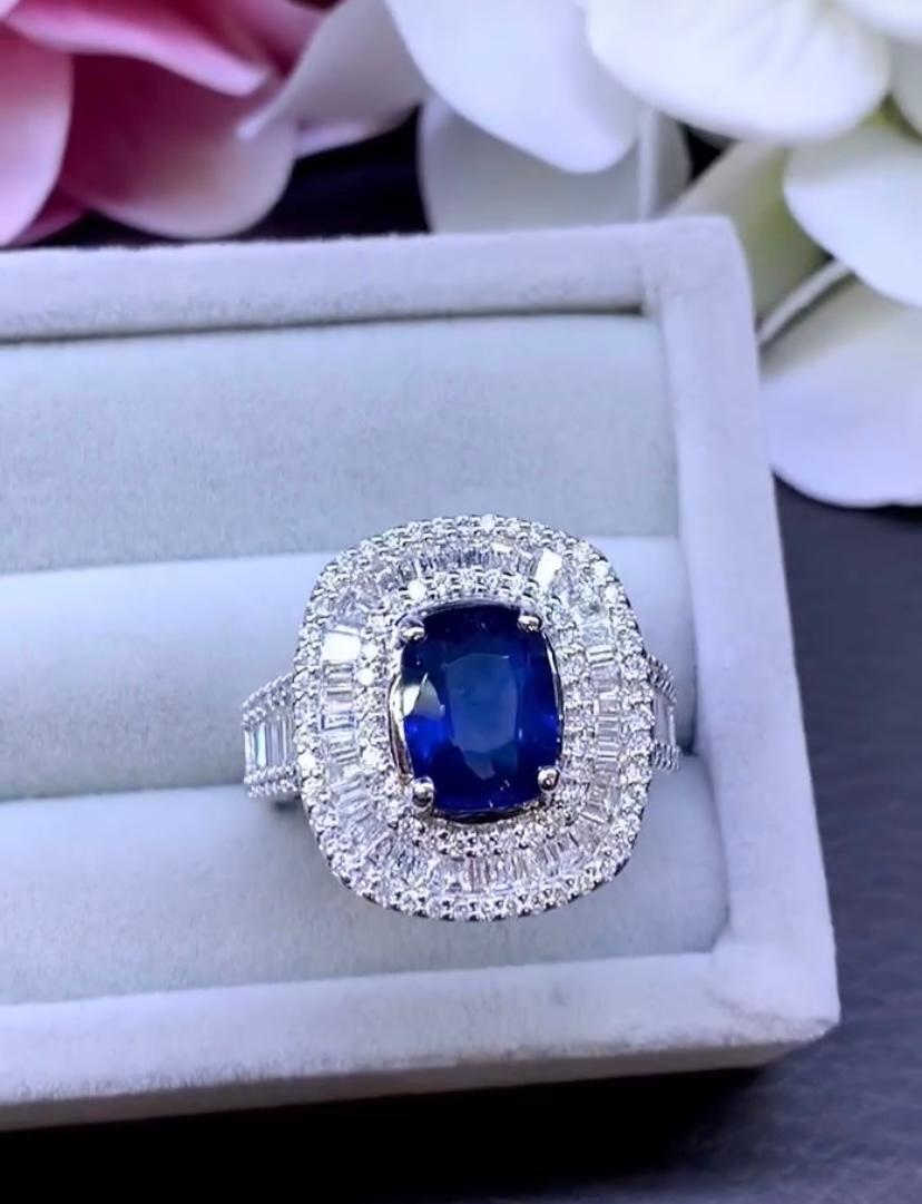 Bague en or 18 carats certifiée AIG, saphir de Ceylan 3,90 carats et diamants 2,30 carats Pour femmes en vente