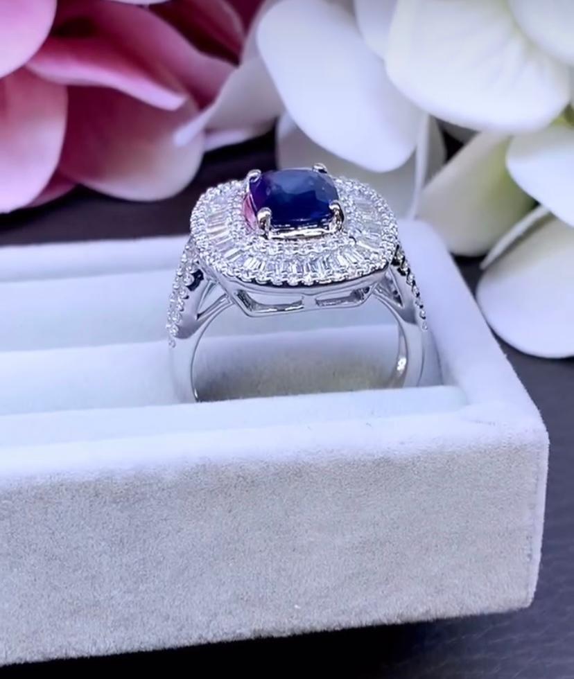 Bague en or 18 carats certifiée AIG, saphir de Ceylan 3,90 carats et diamants 2,30 carats en vente 1