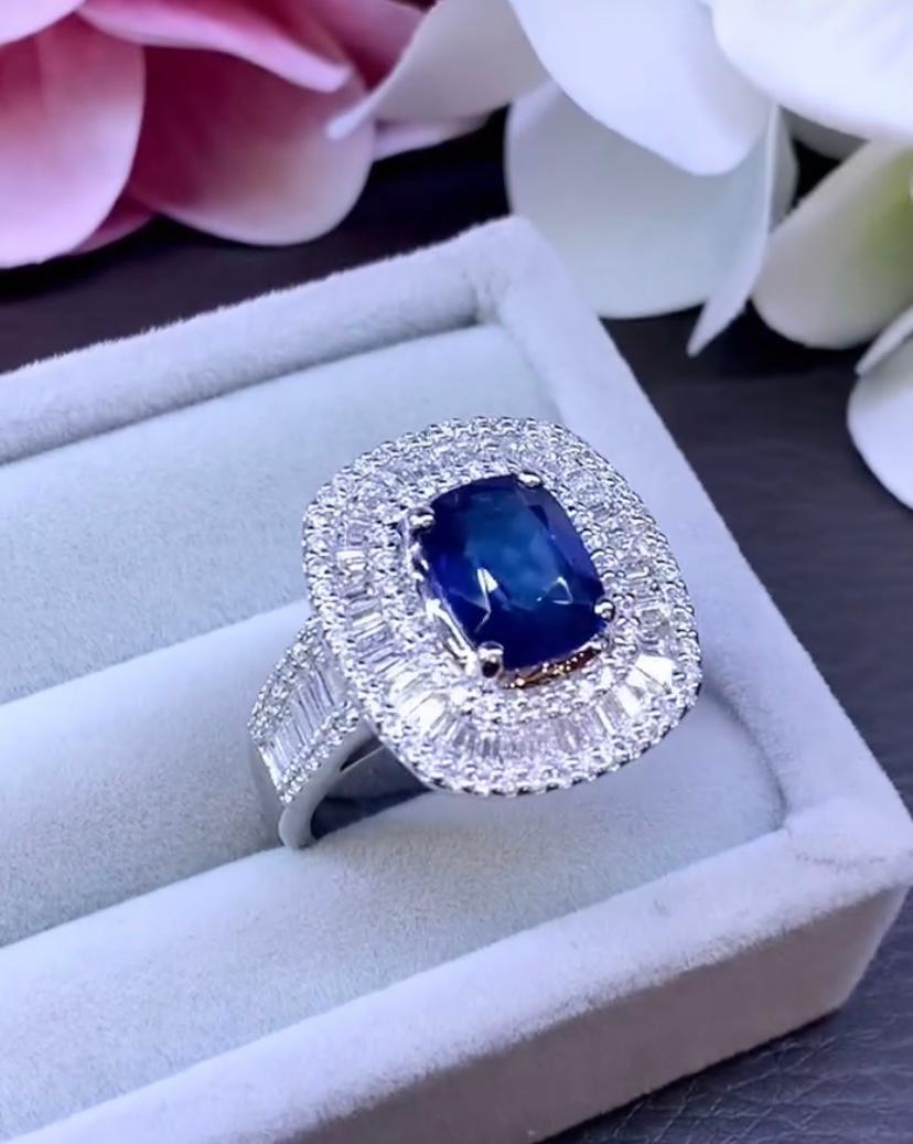Bague en or 18 carats certifiée AIG, saphir de Ceylan 3,90 carats et diamants 2,30 carats en vente 2