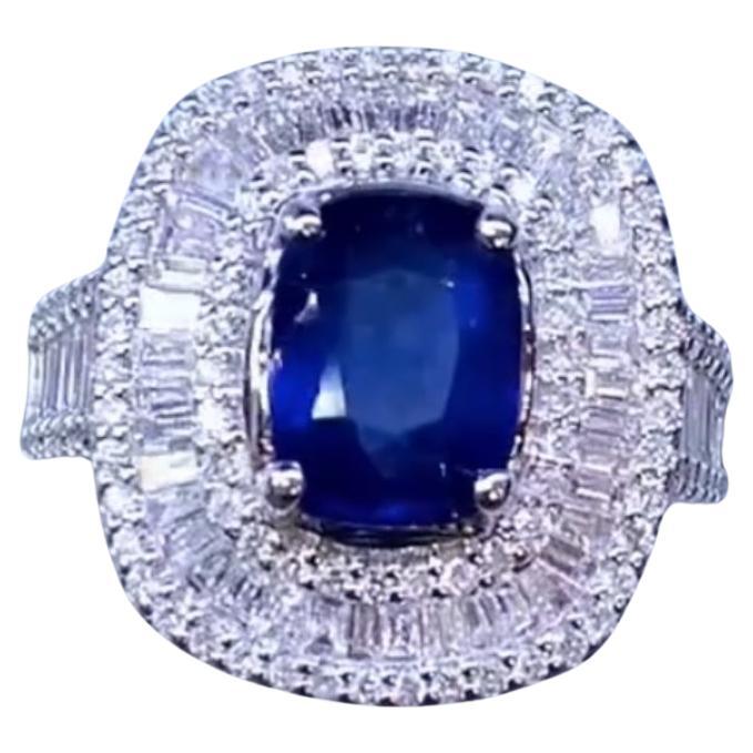 AIG Certified 3.90 Ct Ceylon Sapphire 2.30 ct Diamonds 18k Gold Ring