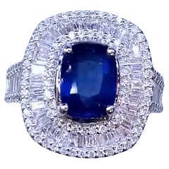 Anillo de oro de 18 quilates con zafiro de Ceilán certificado AIG de 3,90 quilates y 2,30 quilates de diamantes
