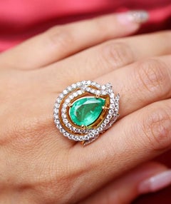 AIG Certified 3.90 Zambian Emerald 1.30 Ct Diamonds 18k Gold Ring