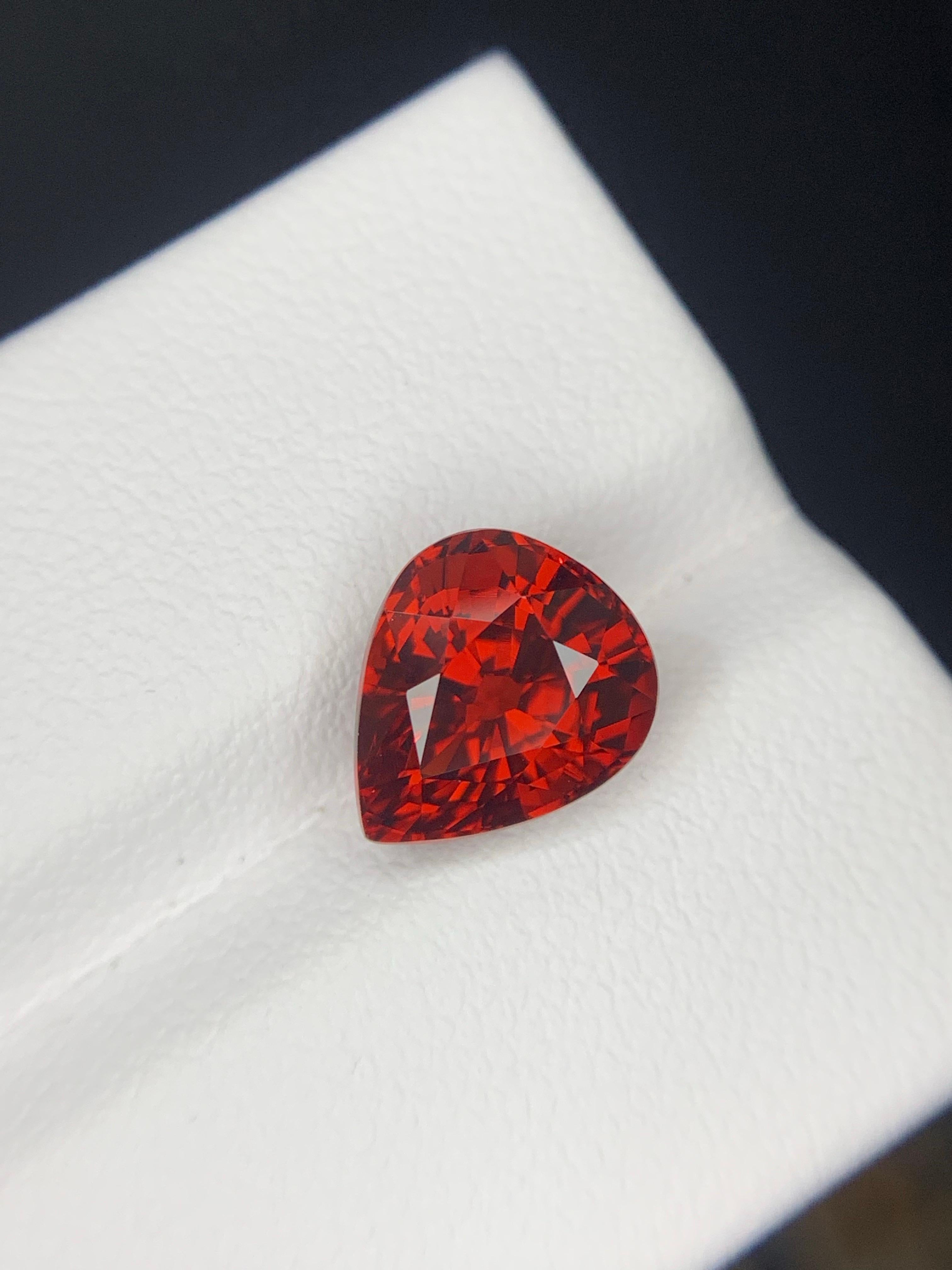 Arts and Crafts AIG Certified 3.96 Carat Natural Loose Spessartite Garnet Pear Shape Gemstone For Sale