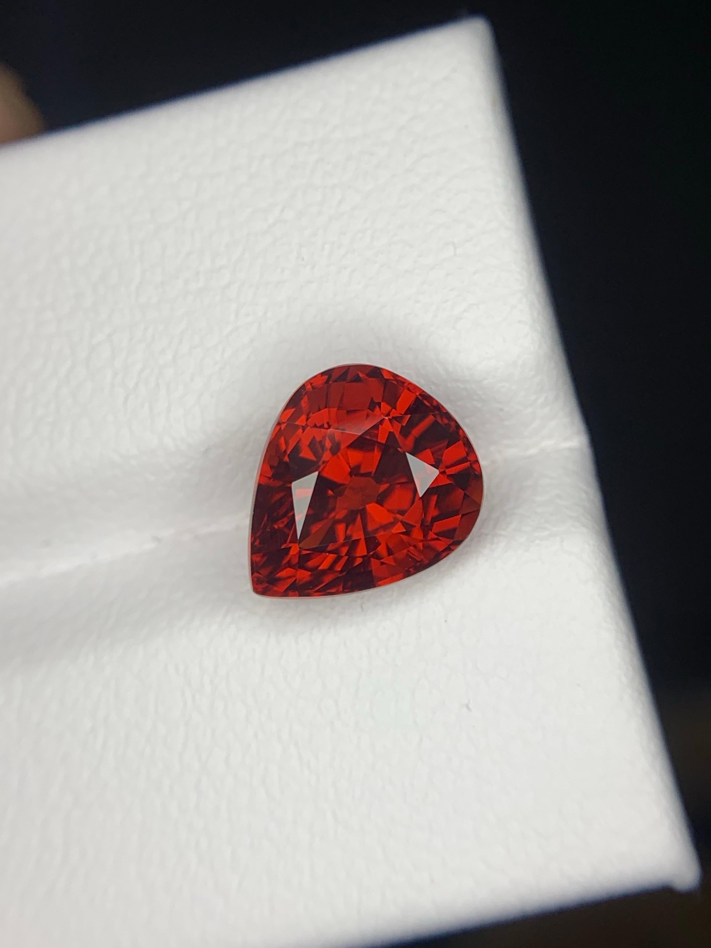 Pear Cut AIG Certified 3.96 Carat Natural Loose Spessartite Garnet Pear Shape Gemstone For Sale