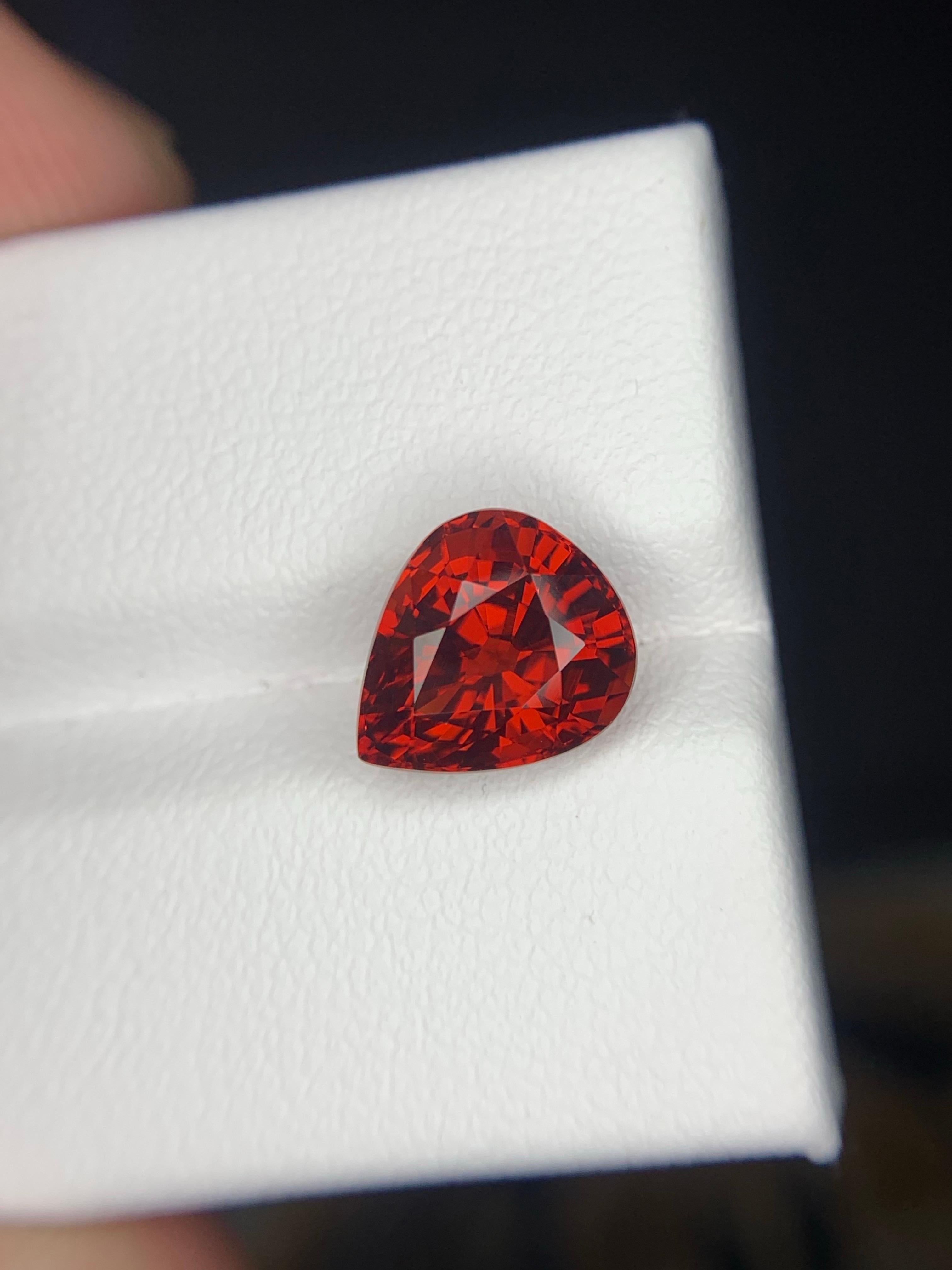 AIG Certified 3.96 Carat Natural Loose Spessartite Garnet Pear Shape Gemstone For Sale 2