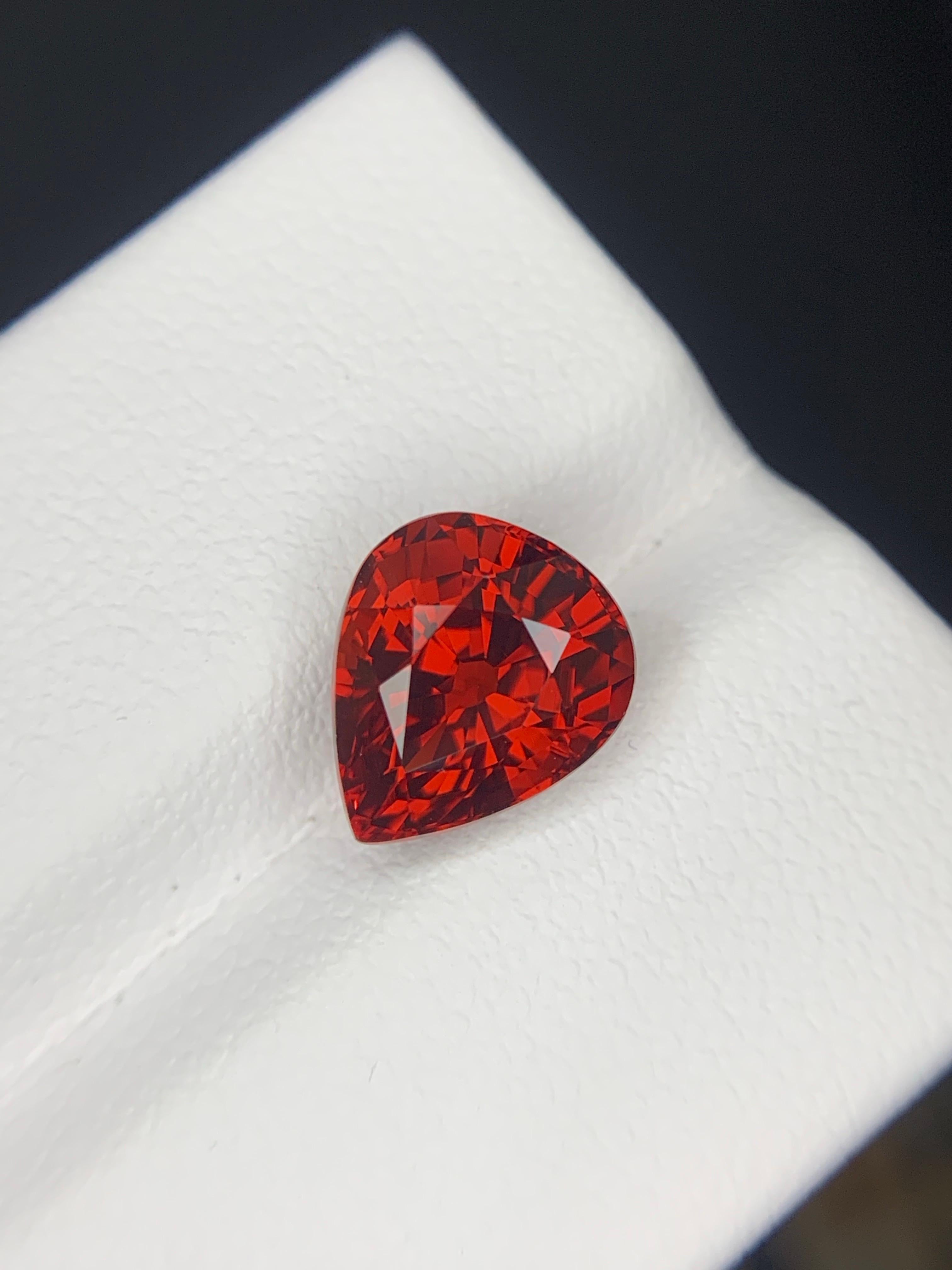 AIG Certified 3.96 Carat Natural Loose Spessartite Garnet Pear Shape Gemstone For Sale 3