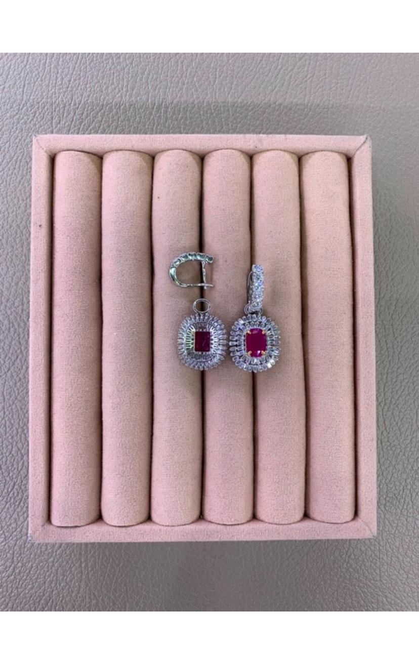 Orecchini in oro 18K con rubini di Birmania certificati AIG da 4,00 carati e diamanti da 3,40 carati in vendita 2