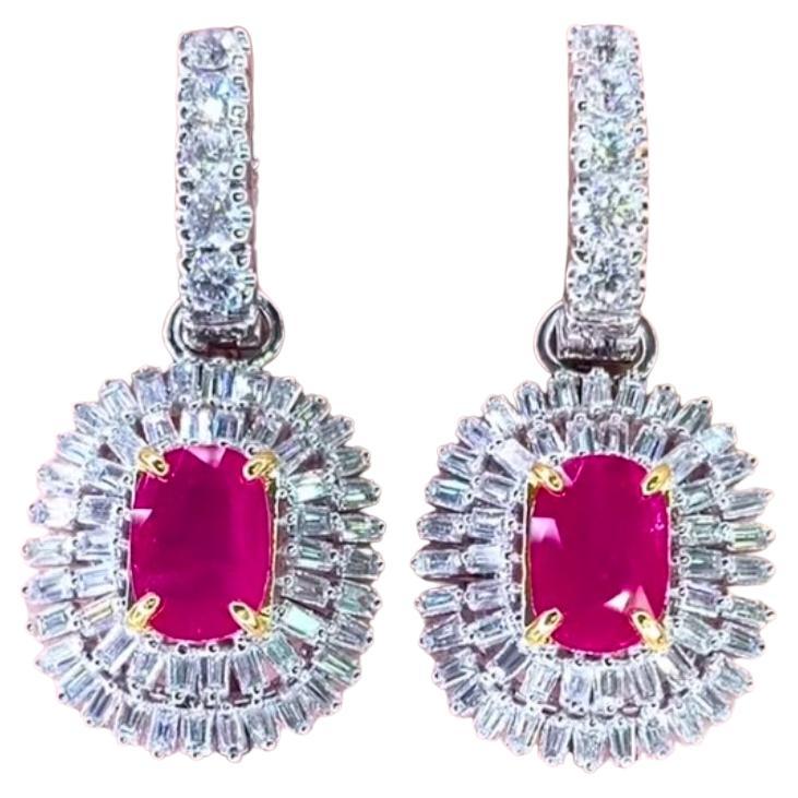 AIG Certified 4.00 Carat Burma Rubies 3.40 Carat Diamonds 18K Gold Earrings
