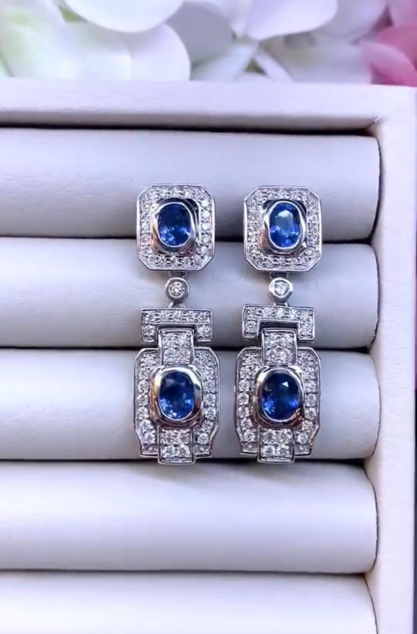 Women's AIG Certified 4.00 Carat Ceylon Sapphires  1.90 Ct Diamonds 18K Gold Earrings For Sale