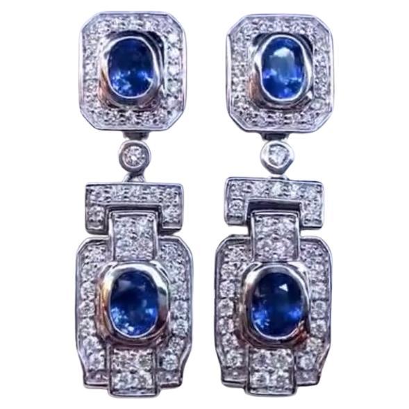 AIG Certified 4.00 Carat Ceylon Sapphires  1.90 Ct Diamonds 18K Gold Earrings
