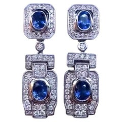Saphirs de Ceylan certifiés AIG de 4,00 carats  Boucles d'oreilles en or 18K avec 1,90 ct de diamants