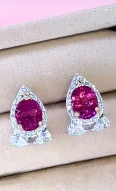 AIG Certified 4.00 Carat Rubellite Tourmaline Diamonds 18K Gold Earrings