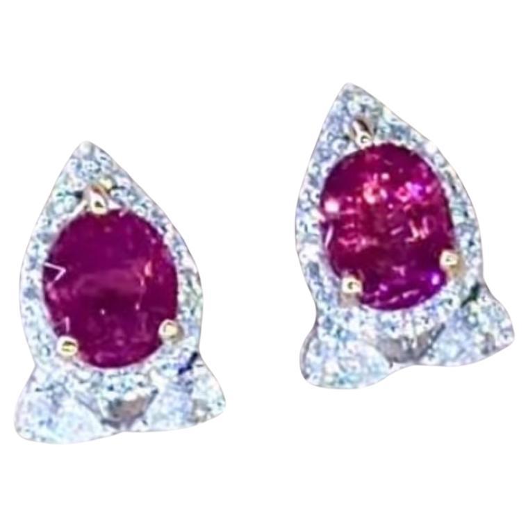 AIG Certified 4.00 Carat Rubellite Tourmaline Diamonds 18K Gold Earrings