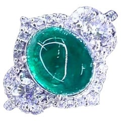 AIG Certified 4.00 Carat Zambian Emerald GIA  Diamonds 18K Gold Ring