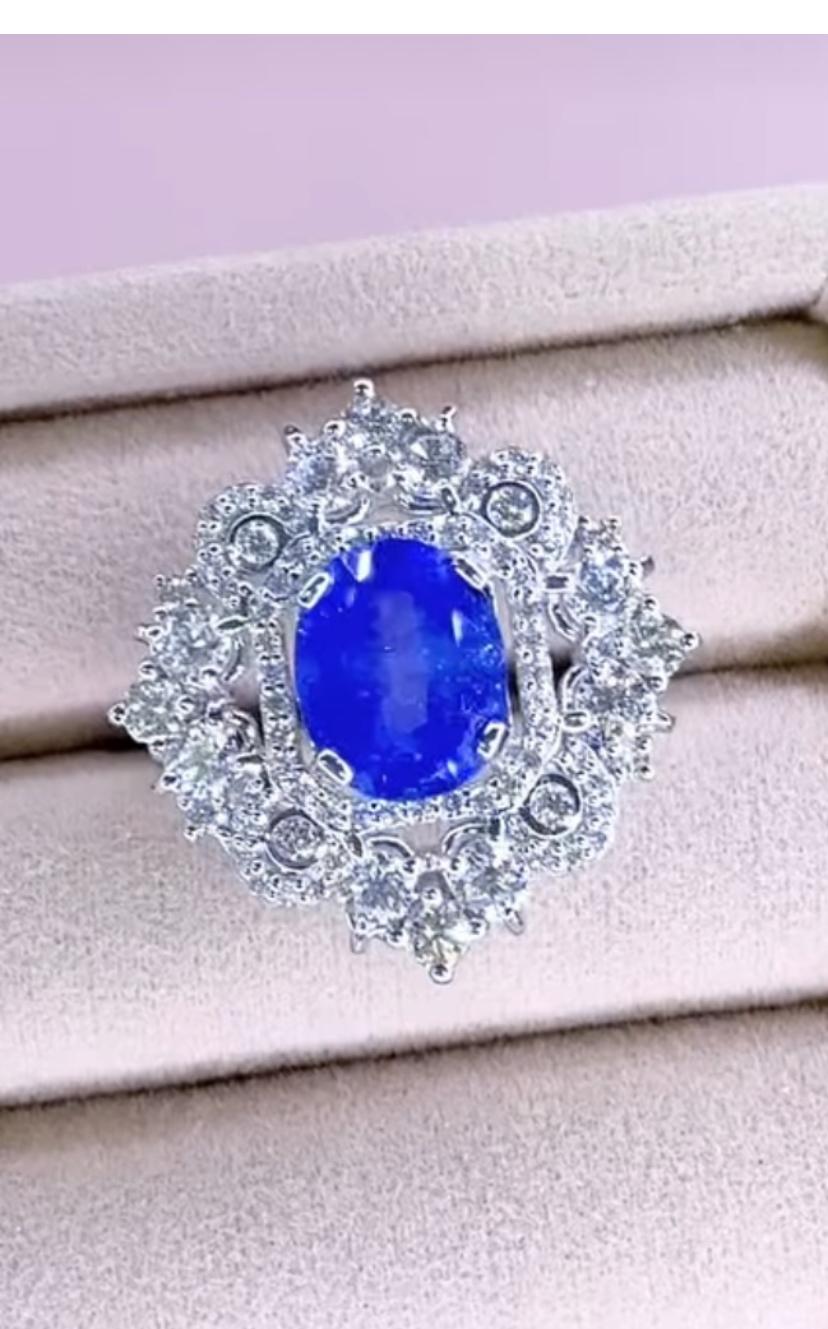 18 Karat Goldring mit AIG-zertifiziertem 4,00 Karat Ceylon-Saphir und 2,40 Karat Diamanten (Gemischter Schliff) im Angebot