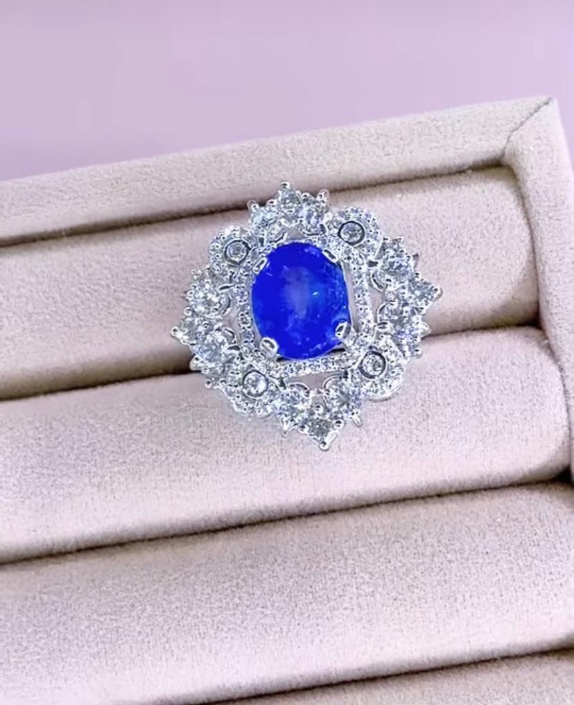 18 Karat Goldring mit AIG-zertifiziertem 4,00 Karat Ceylon-Saphir und 2,40 Karat Diamanten im Angebot 2
