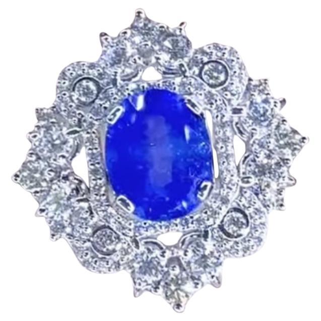 AIG Certified 4.00 Carats Ceylon Sapphire 2.40 Ct Diamonds 18K Gold Ring