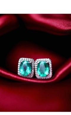 AIG Certified 4.00 Carats Zambian Emeralds Diamonds 18K Gold Earrings