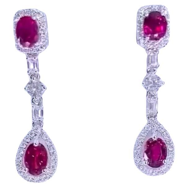 AIG Certified 4.00 Ct Siamese Rubies 1.90 Ct Diamonds 18K Gold Earrings