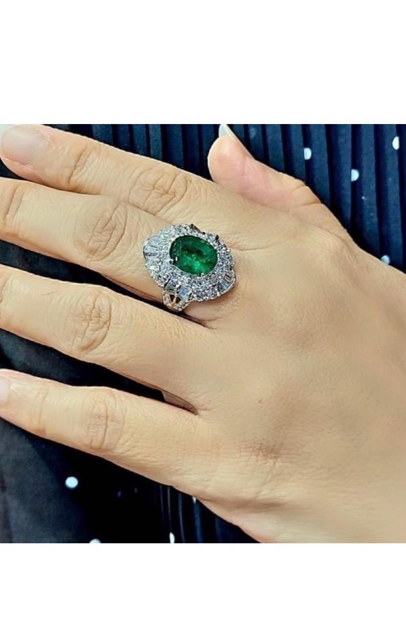 18 Karat Goldring, AIG-zertifizierter 4,00 Karat sambischer Smaragd 3,30 Karat Diamanten im Angebot 6