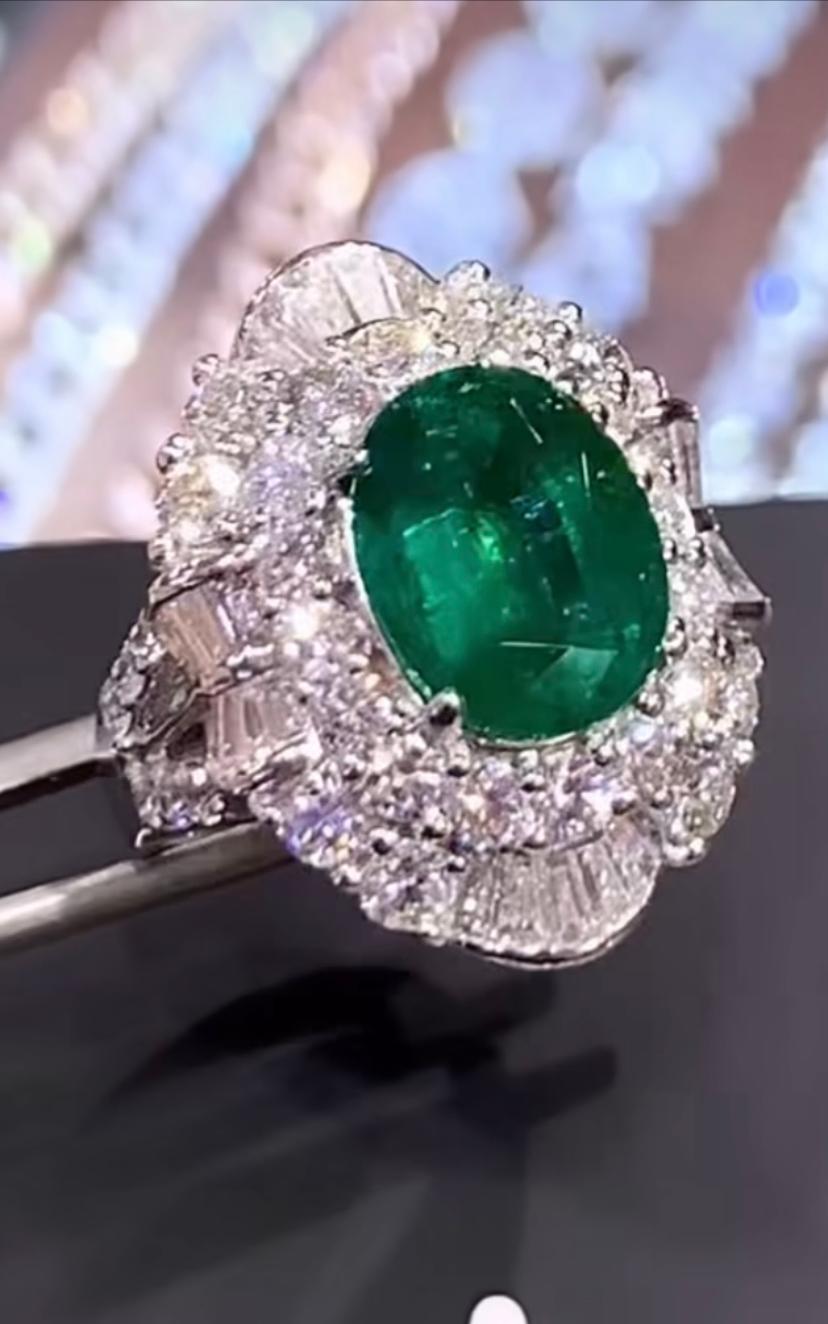 18 Karat Goldring, AIG-zertifizierter 4,00 Karat sambischer Smaragd 3,30 Karat Diamanten im Angebot 2