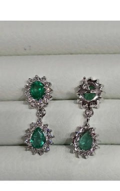 Certified 4.00 Ct Zambian Emeralds 1.30 Ct Diamonds 18K Gold Earrings