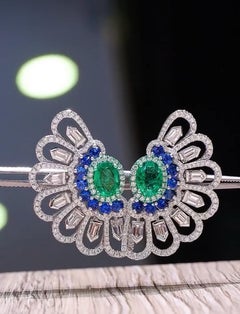 AIG Certified 4.00 Ct Zambian Emeralds 3.60 Ct Diamonds 2.00 Ct Sapphire Earring