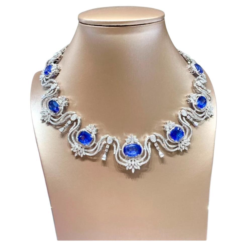 AIG Certified 40.00 Ct Ceylon Sapphires 8.00 Ct Diamonds 18K Gold Necklace