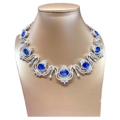 AIG Certified 40.00 Ct Ceylon Sapphires 8.00 Ct Diamonds 18K Gold Necklace