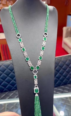 AIG Certified 40.50 Carats Zambian Emeralds  5.50 Ct Diamonds 18K Gold Necklace
