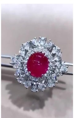 AIG Certified 4.10 Carats Burma Ruby  2.30 Ct Diamonds 18K Gold Ring