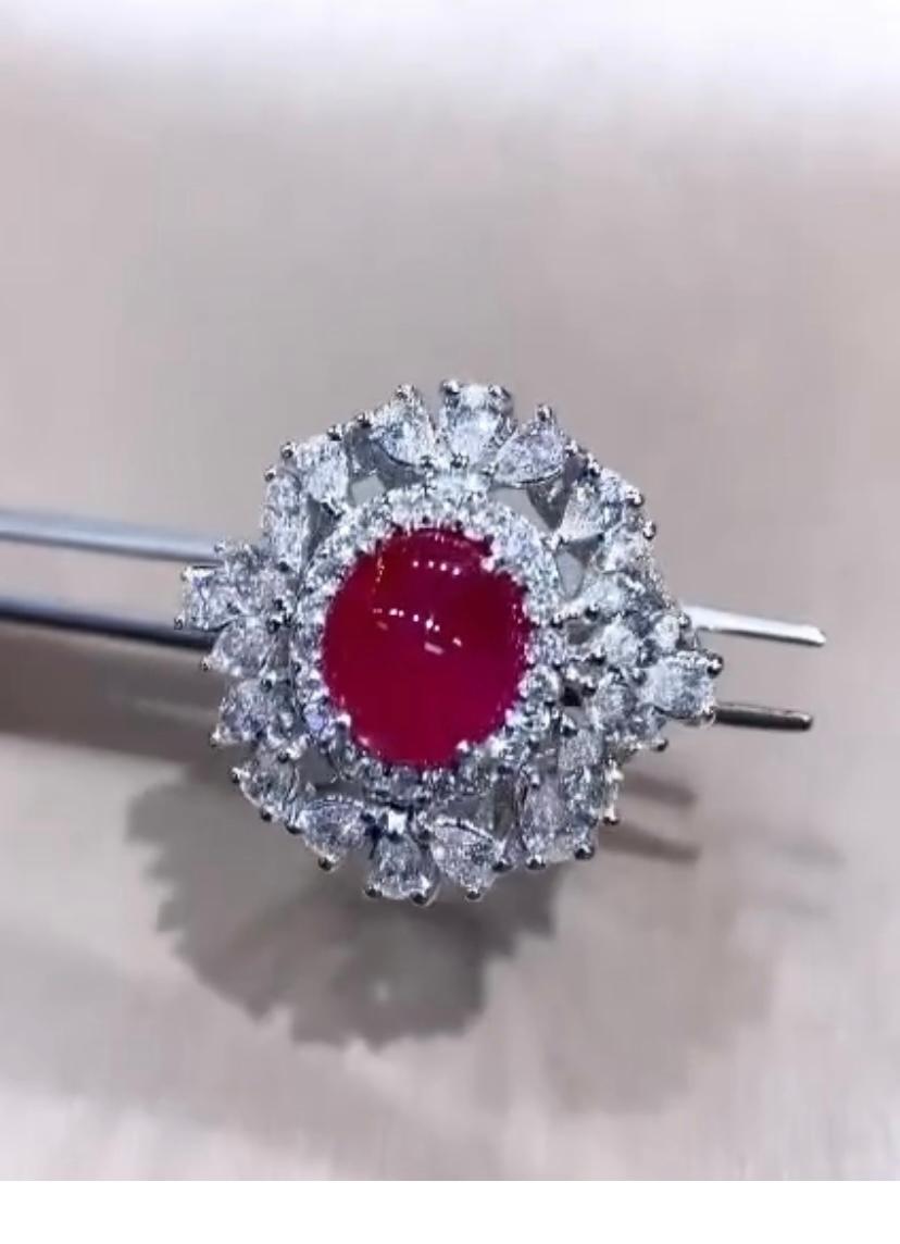 AIG Certified 4.10 Carats Burma Ruby  2.30 Ct Diamonds 18K Gold Ring  In New Condition For Sale In Massafra, IT