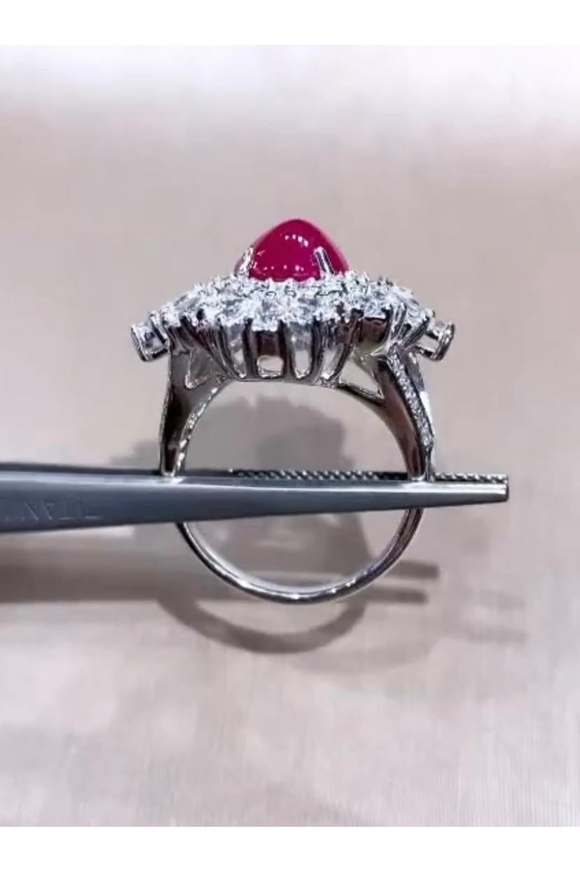 Women's or Men's AIG Certified 4.10 Carats Burma Ruby  2.30 Ct Diamonds 18K Gold Ring  For Sale