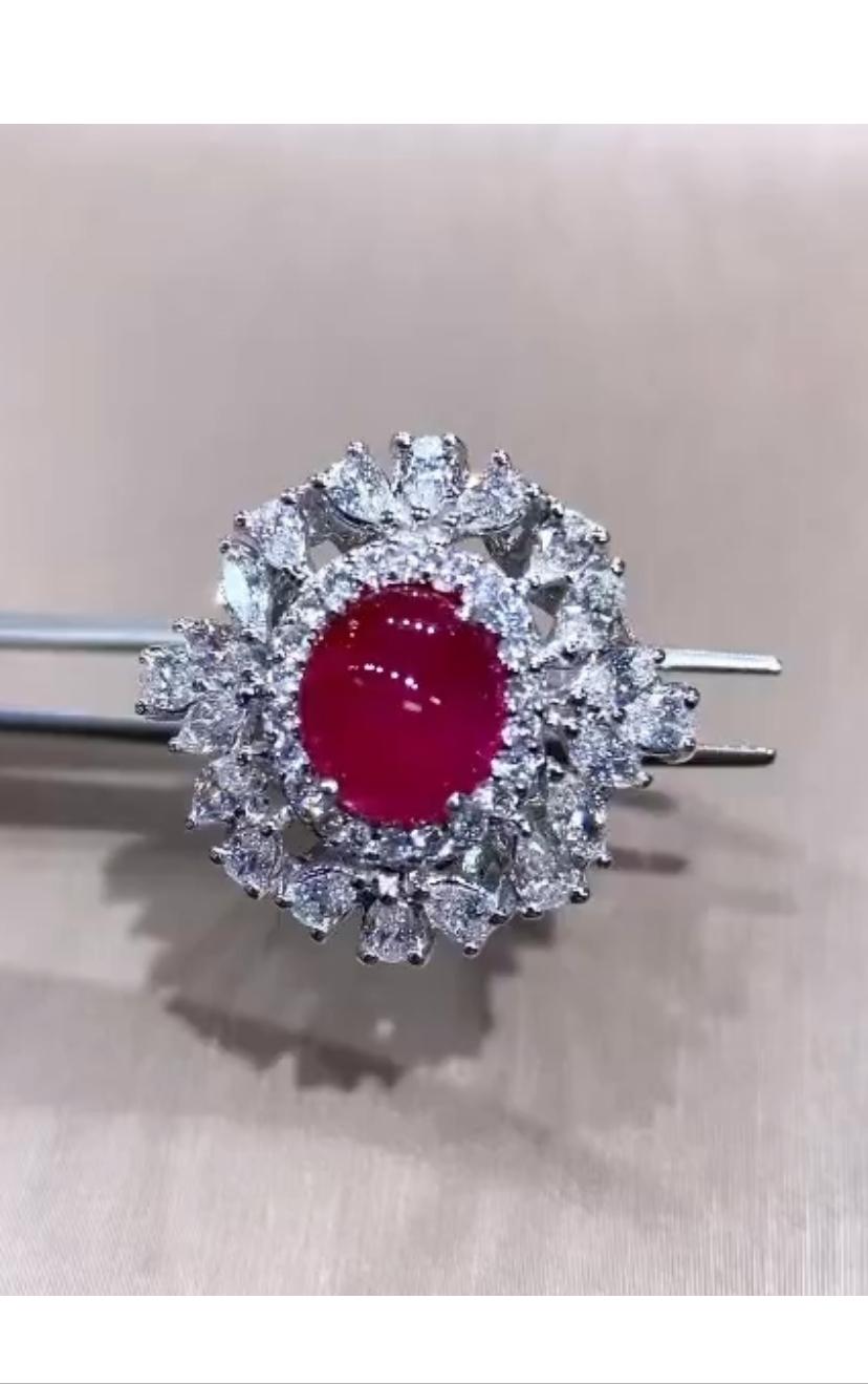 AIG Certified 4.10 Carats Burma Ruby  2.30 Ct Diamonds 18K Gold Ring  For Sale 1