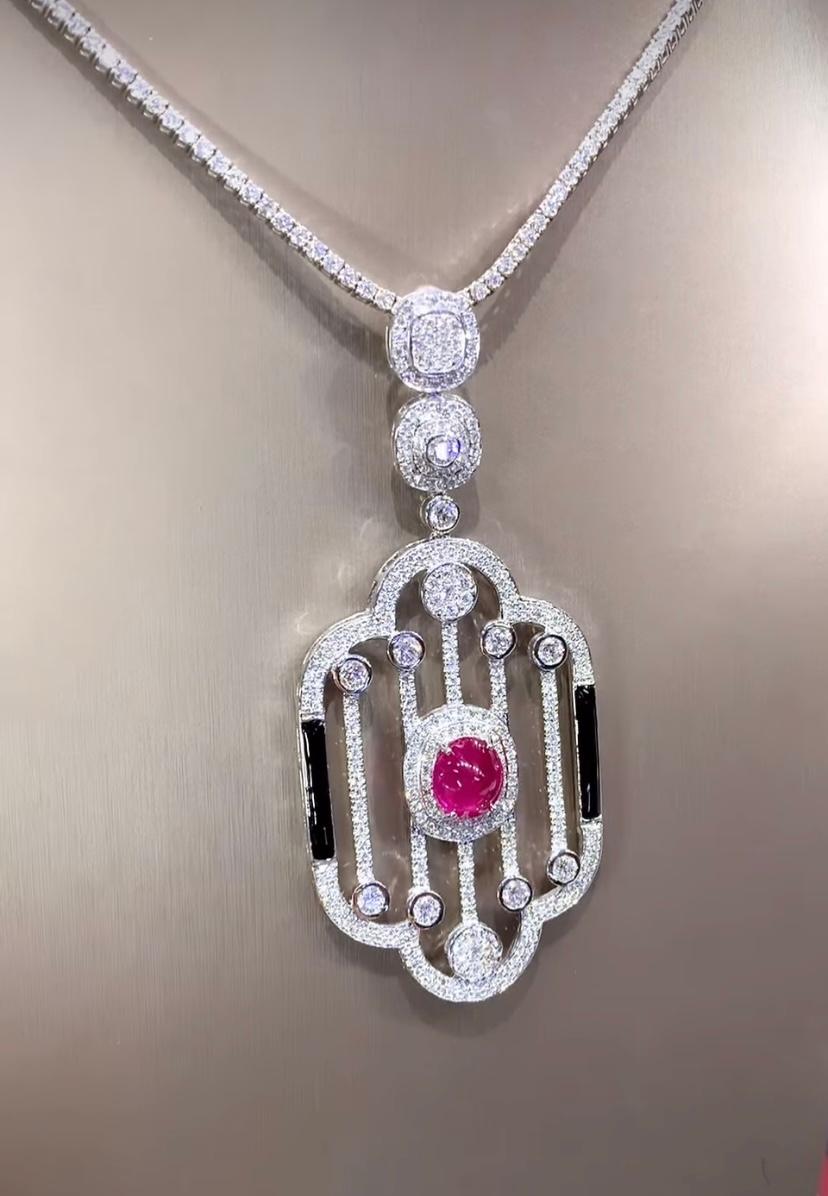 Taille cabochon Certifié par l'AIG  4.10 Ct Rubis de Birmanie  Pendentif en or 18K avec 4,80 ct de diamants en vente