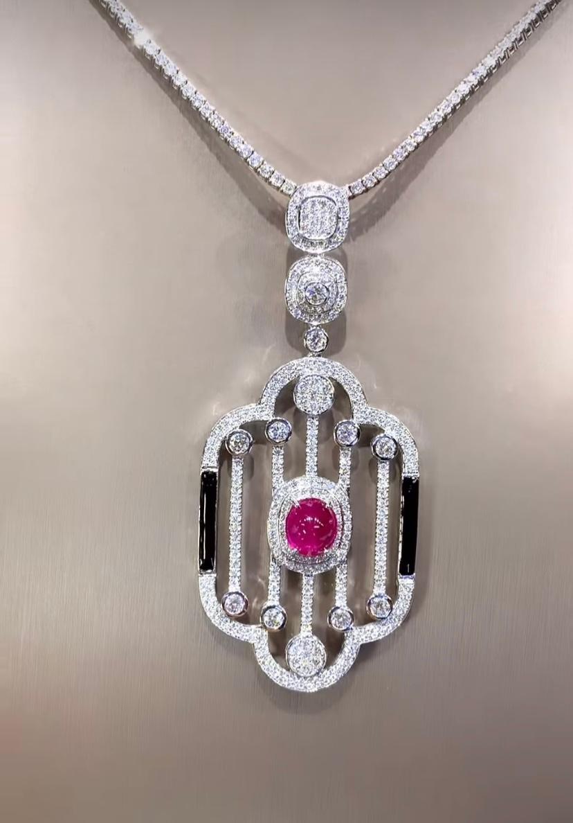 Certifié par l'AIG  4.10 Ct Rubis de Birmanie  Pendentif en or 18K avec 4,80 ct de diamants Neuf - En vente à Massafra, IT