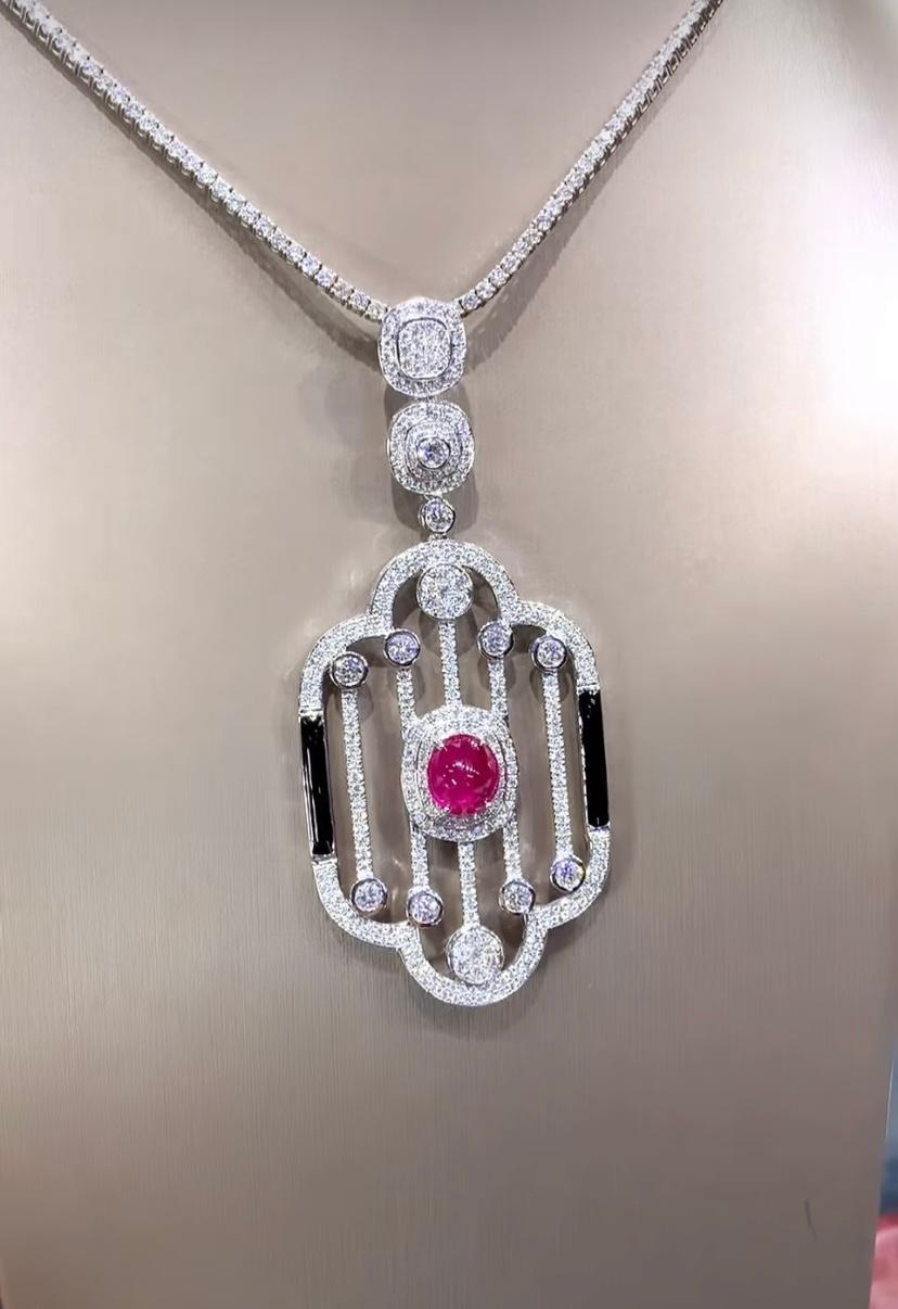 Certifié par l'AIG  4.10 Ct Rubis de Birmanie  Pendentif en or 18K avec 4,80 ct de diamants en vente 1
