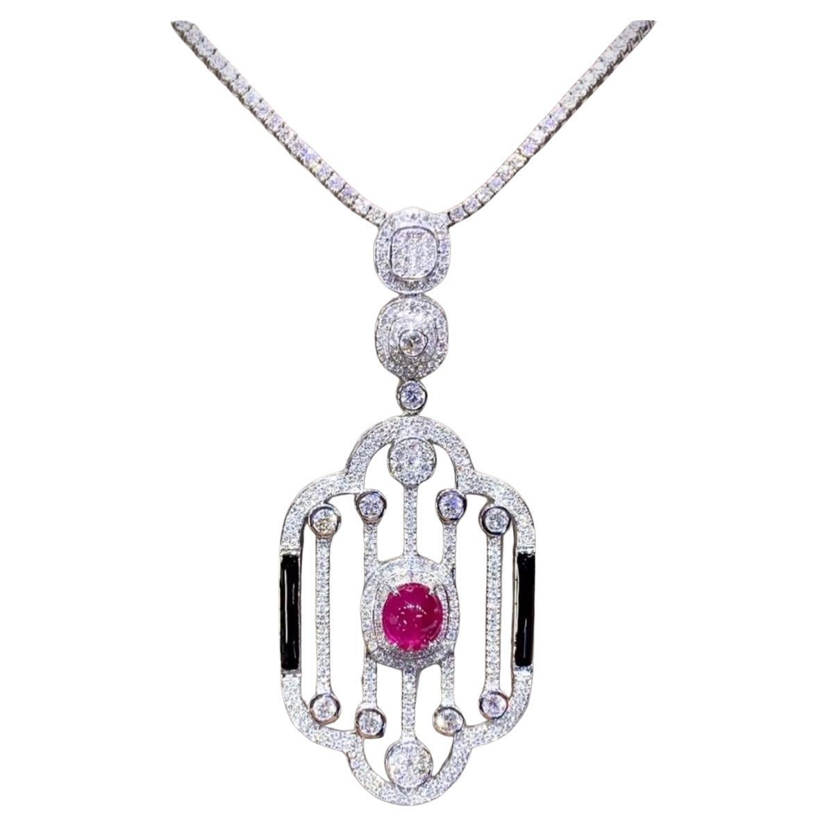 AIG Certified  4.10 Ct Burma Ruby  4.80 Ct Diamonds 18K Gold Pendant